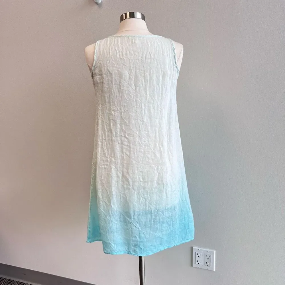 Eileen Fisher Woman Petite Small PS Mini Tank Dress 100% Linen Blue Ombre Sheer - Picture 4 of 11